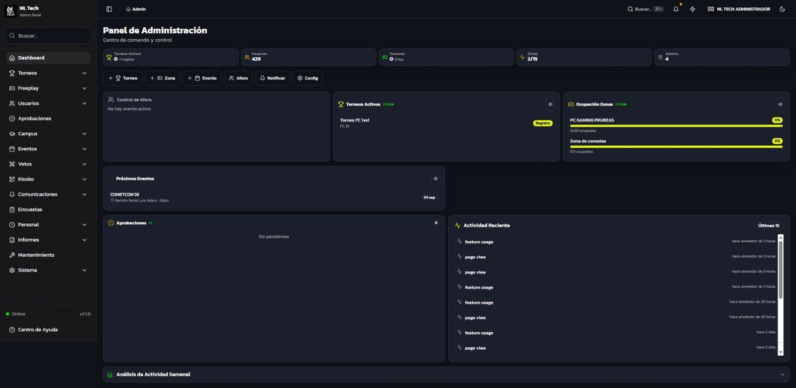 Arena NL Tech — Dashboard de gestión de eventos gaming en tiempo real